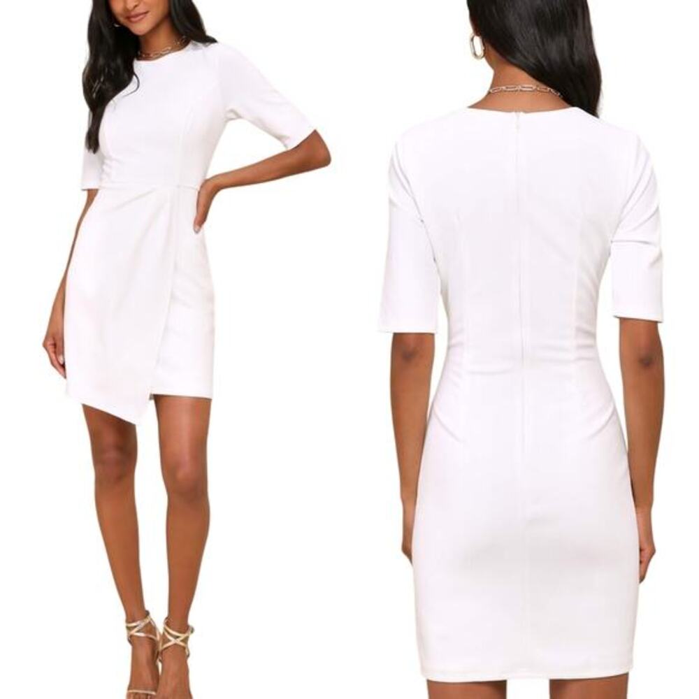 Lulus Westwood White Half Sleeve Sheath Dress in Large NWT
